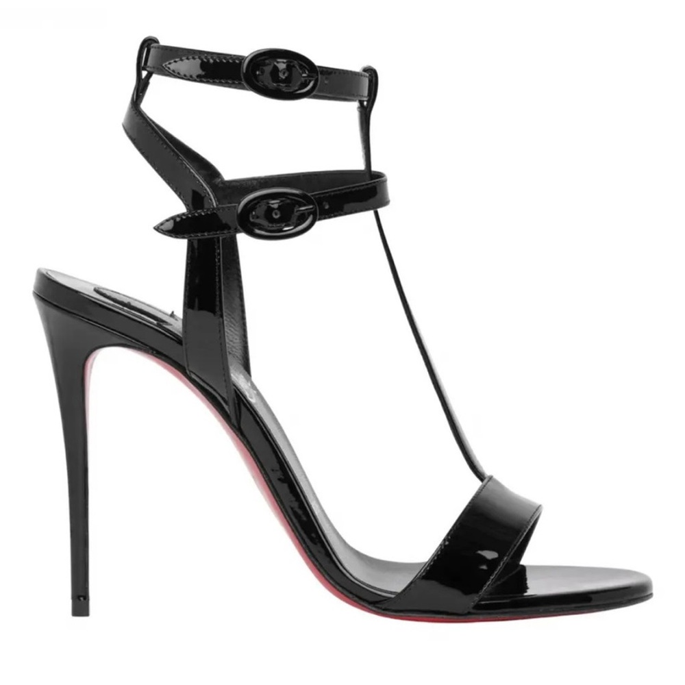 Christian Louboutin Mara-100 Black Patent Leather DBBLE T-Bar Heels EU39 BoxIncl